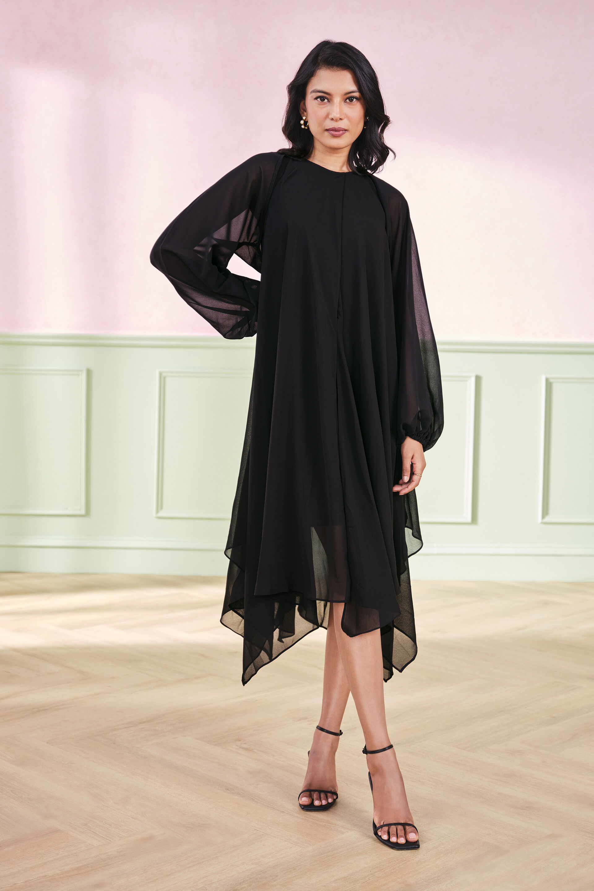 Flamenco Flared Dress, Black, image 4